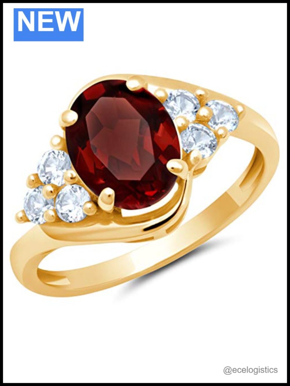 10k Yellow Gold Garnet Created White Sapphire Halo Ring